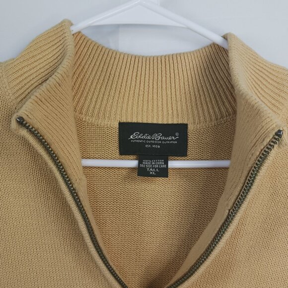 Eddie Bauer Yellow Quarter Zip Pullover Sweater Size Tall XL Men - Picture 3 of 6